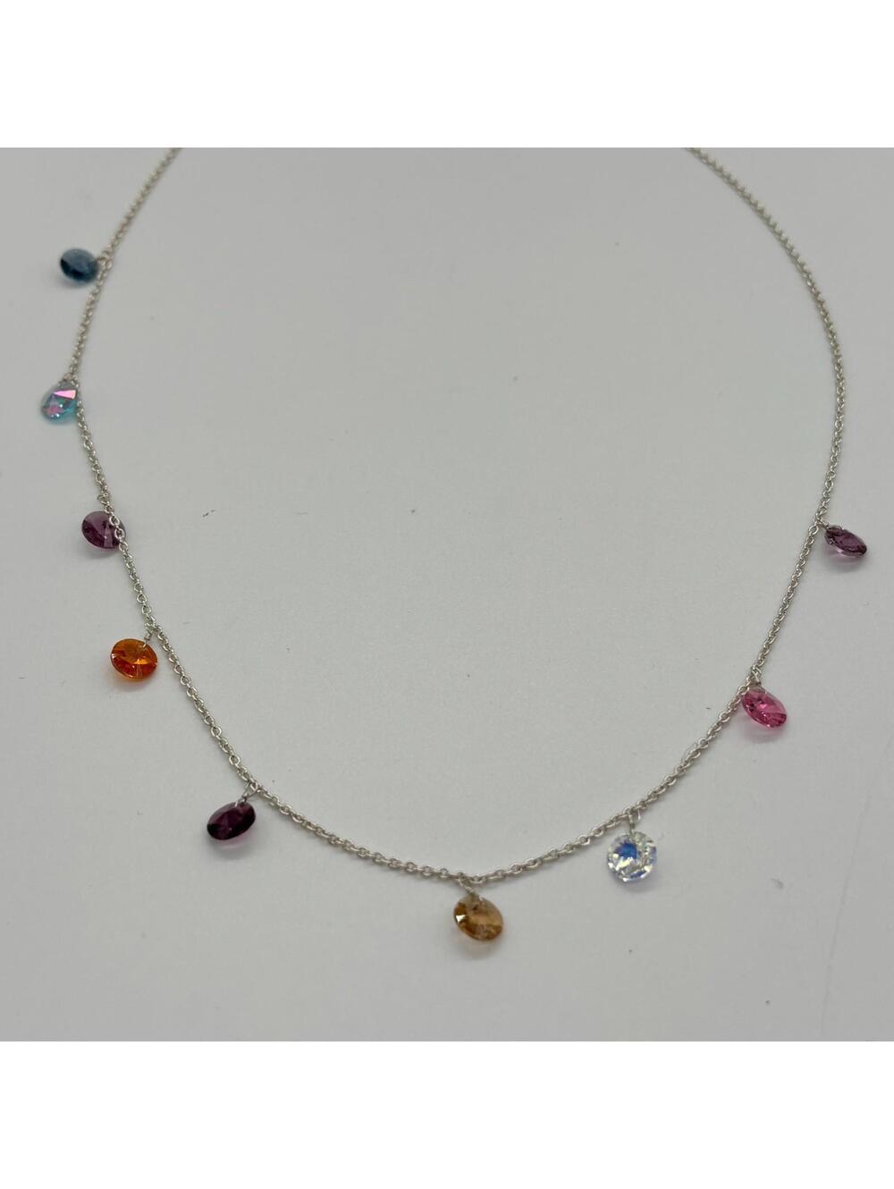 925 Sterling Silver Necklace Round Multi Charms Necklace Colorful Beads - Picture 3 of 6